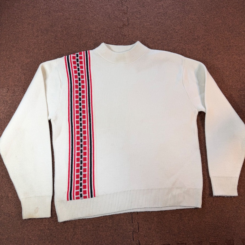 Vintage Yamaha Molly Design White Racing Stripe Mock Neck Acrylic Sweater Large
